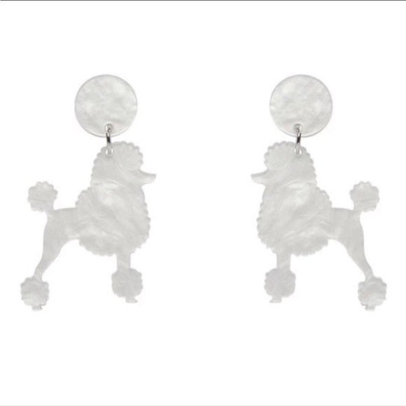 Erstwilder Poodle French dog White Ripple Resin Drop Earrings - Picture 3 of 3